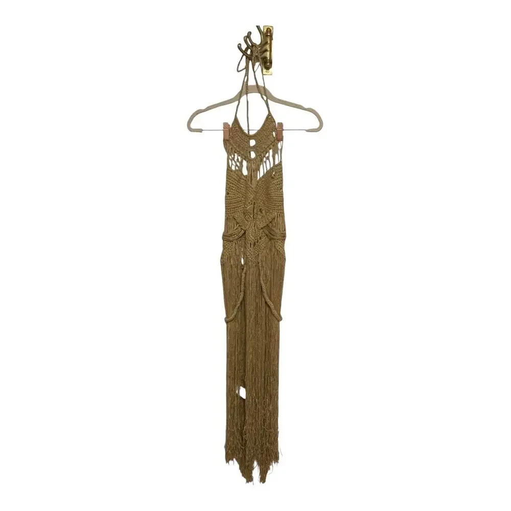 Mes Demoiselles Paris Mimi Crochet Dress Halter Goddess Fringe Beachy Party S